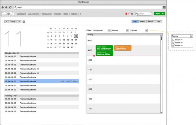 appointmed Kalendar Wireframe