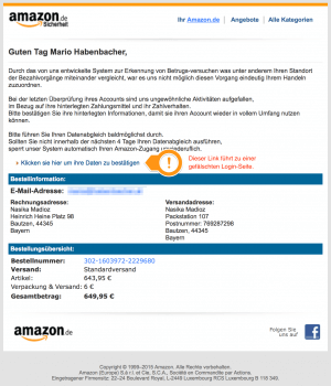 Der Link in der E-Mail führt zu einer gefälschten Amazon Login-Seite.