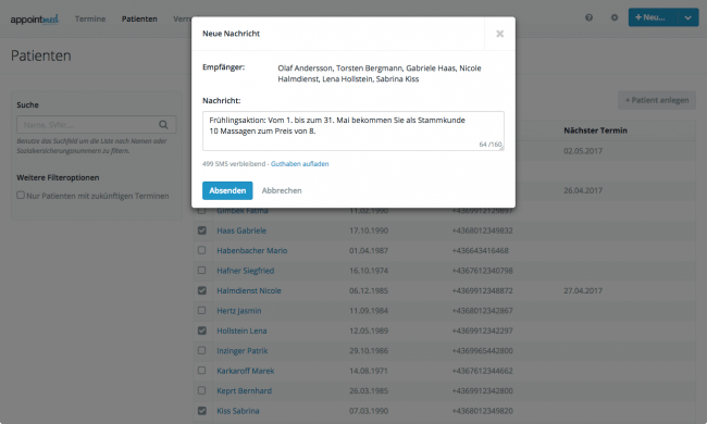 Individuelle SMS Nachrichten an Patienten schicken