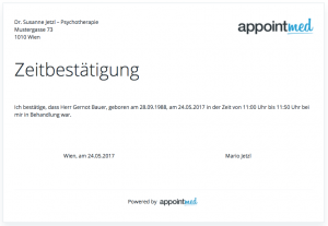 Zeitbestätigung für Patiententermine