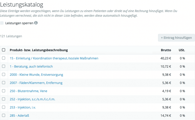 Leistungen unkompliziert in den Praxiseinstellungen bearbeiten