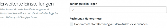 Erweiterte Einstellungen für Rechnungen