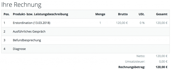 Rechnung mit Pauschalbetrag und zusätzlichen "Nullleistungen"