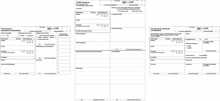 CT/MR Zuweisung, Verordnung Heilmittel, Verordnung physikalische Behandlung