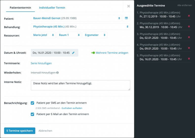 Mehrere Termine in einem Arbeitsschritt anlegen