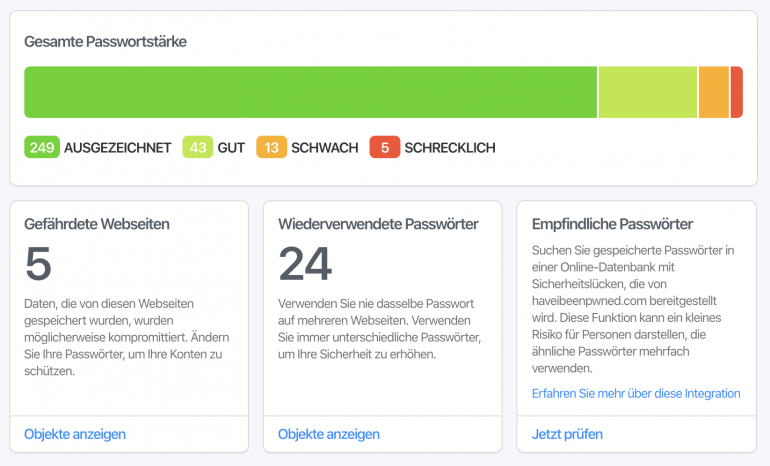 Warnung bei unsicheren Passwörtern