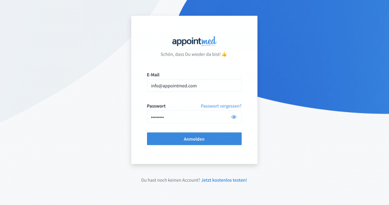 Der neue appointmed Login Screen