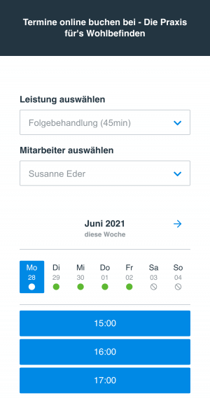 Anzeige von verfügbaren Terminen in der Online Buchung