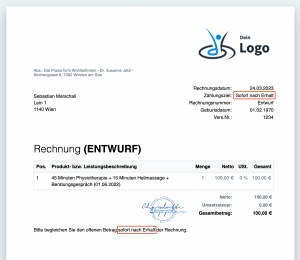 Rechnung "sofort nach Erhalt" bezahlen