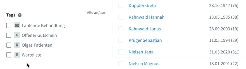 Tag Filter in der Patientenliste
