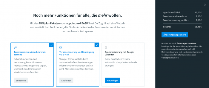 Zusätzliche Funktionen für appointmed MINI
