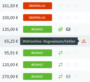 WAHonline-Status in der Rechnungsübersicht
