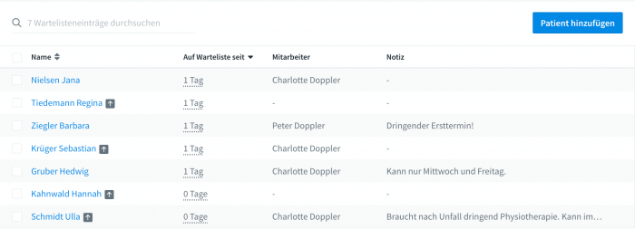 Warteliste für Patienten