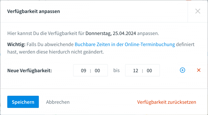 Individuelle Verfügbarkeit im Kalender eintragen