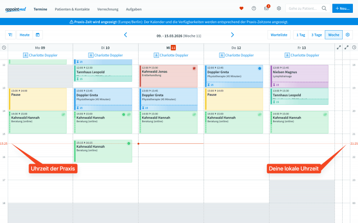 appointmed Kalender mit Zeitzone