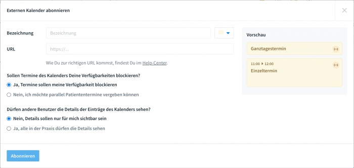 Externen Kalender abonnieren