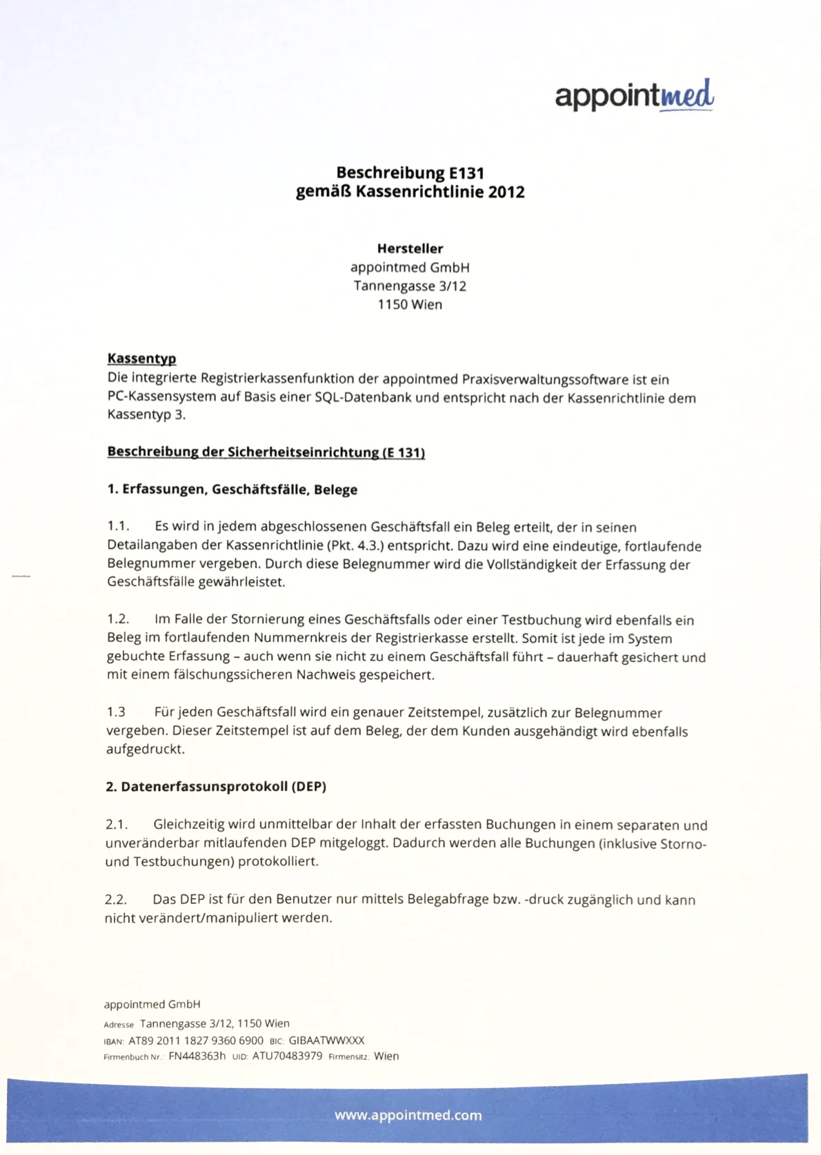 E131 Erklärung Registrierkasse