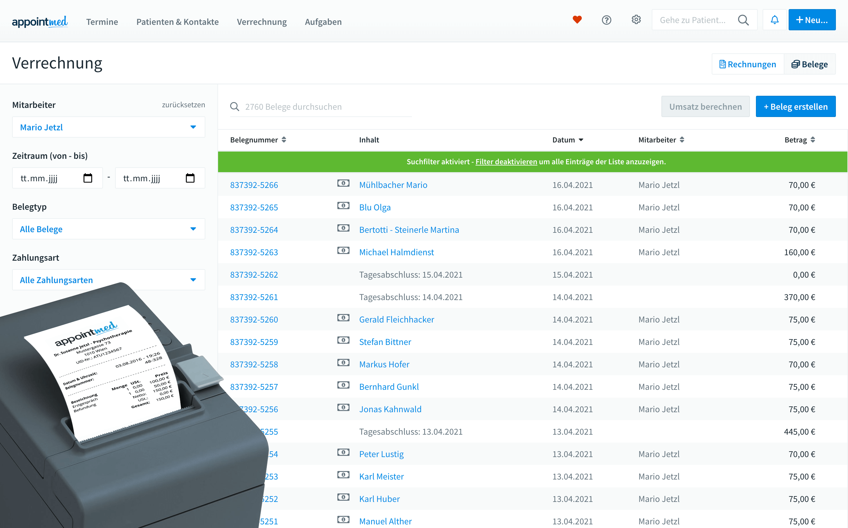 appointmed Registrierkasse - Belege erstellen