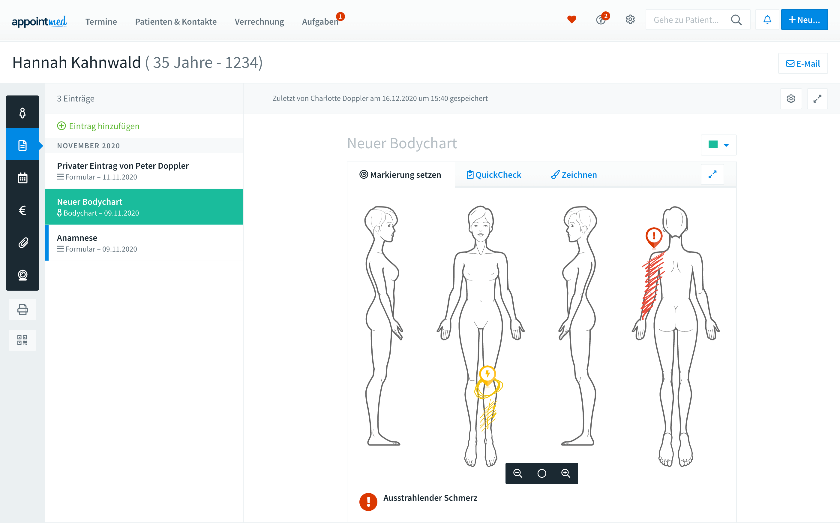 Patientenakte mit Dokumentation und Bodychart