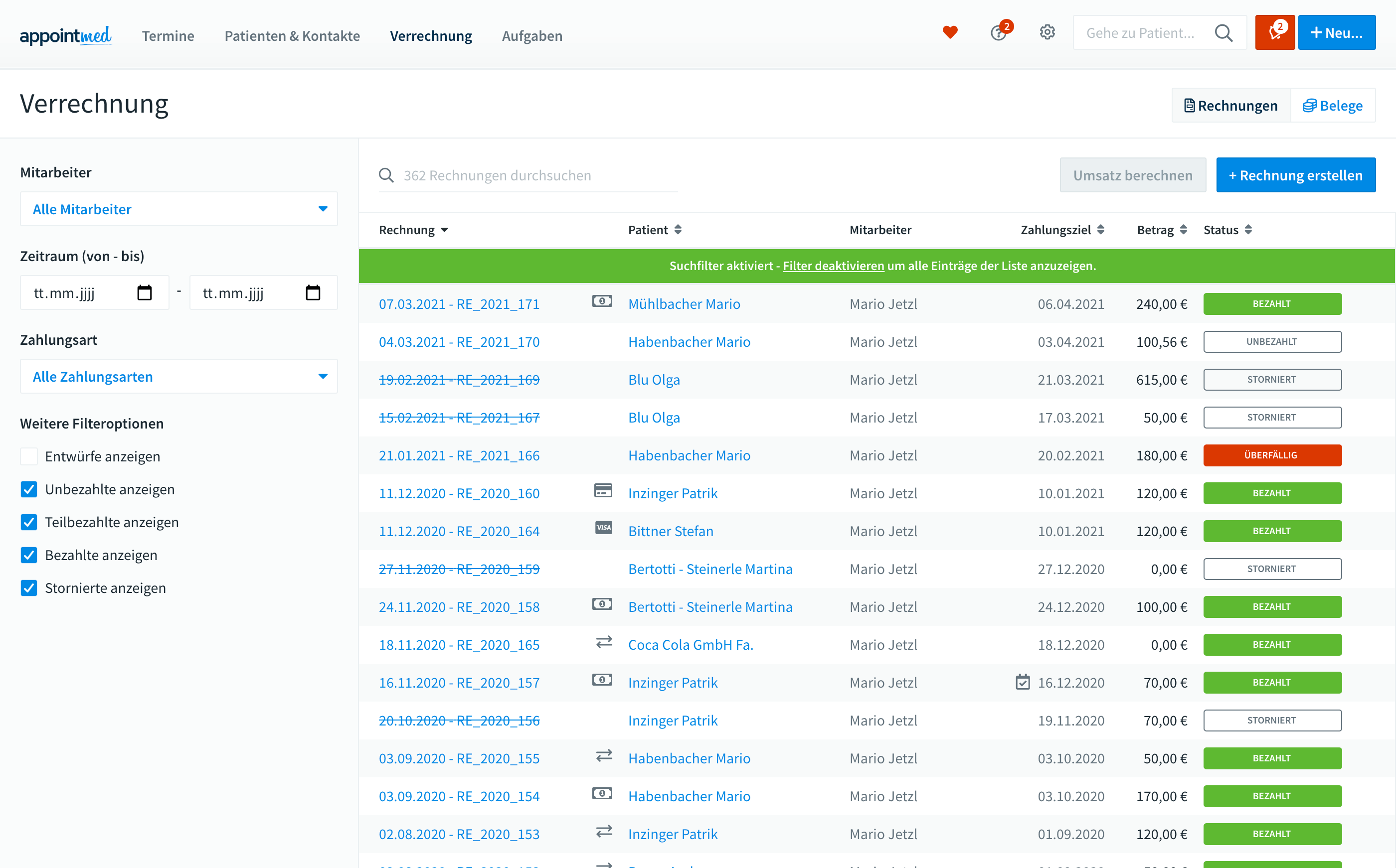 appointmed Rechnungsübersicht